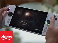 Dispositivo portátil para juegos Asus ROG Xbox Ally mostrado con el logotipo de Argos (Fuente de la imagen: Microsoft Xbox Gaming, Argos con modificaciones)
