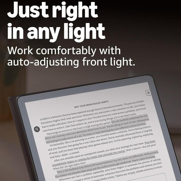 El Kindle Scribe con luz frontal tiene más almacenamiento pero cuesta más que el modelo sin luz frontal. (Fuente de la imagen: Amazon)