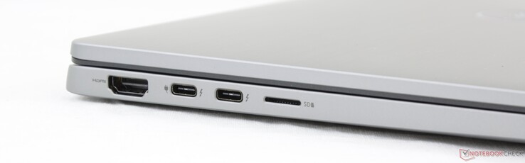 Izquierda: HDMI 2.0, 2x USB Tipo-C con Thunderbolt 3, lector MicroSD