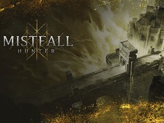 Ilustración principal de «Mistfall Hunter» que destaca el mundo de fantasía oscura de Gyldenmist.