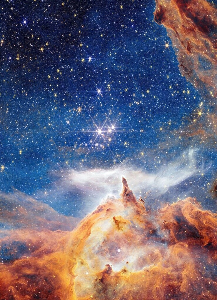 Webb captó esta brillante escena de nacimiento estelar en Pismis 24, un joven cúmulo estelar situado a unos 5.500 años luz de la Tierra, en la constelación de Escorpio. (Fuente de la imagen: NASA, ESA, CSA y STScI)