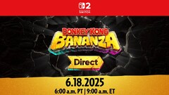 Teaser del Direct de Donkey Kong Bananza. El miércoles 18 de junio el Direct desvelará alguna información sobre el próximo juego de Switch 2 (Fuente de la imagen: Nintendo)