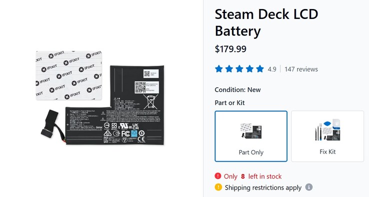 Batería LCD de la Steam Deck incluida en iFixit.