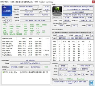 MSI GE76 Raider 11UH - HWiNFO