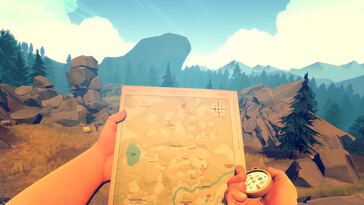 Imagen del juego Firewatch mostrando un mapa y una brújula. (Fuente de la imagen: Steam)