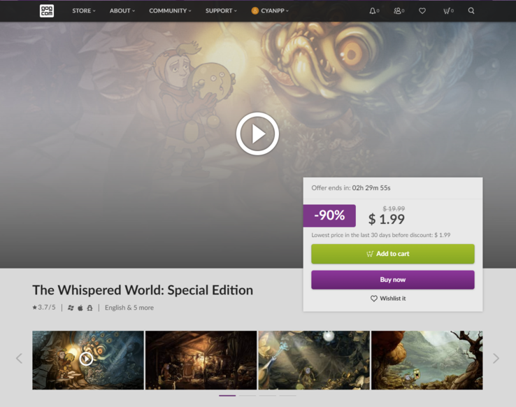 El Mundo Susurrado: Special Edition está rebajado ahora mismo a 1,99 dólares, pero si damos crédito a la filtración, pasará a ser gratuito a las 3 de la tarde del 12 de diciembre. (Fuente de la imagen: GOG)