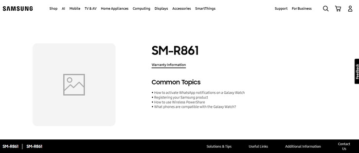 RM-R861 Galaxy Watch en la página oficial de soporte (Fuente de la imagen: Samsung)