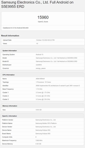 Puntuación en Geekbench del Exynos 2500 (fuente de la imagen: Geekbench)