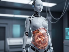 Un robot transportando un feto humano en un útero artificial (Fuente de la imagen: Imagen ilustrativa generada por IA)