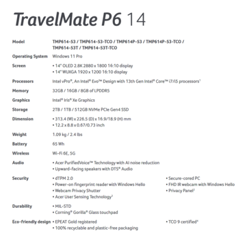 Especificaciones Acer TravelMate P6 14
