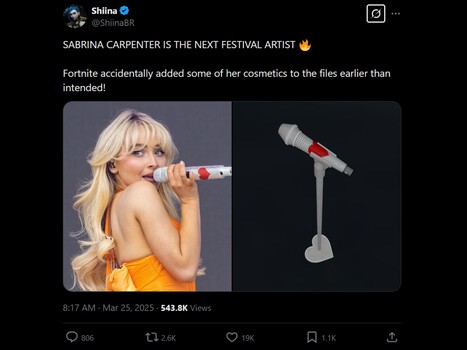 Fuga del micrófono de Sabrina Carpenter de Fortnite (Fuente de la imagen: captura de pantalla, cuenta ShiinaBR X)