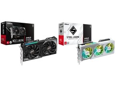 GPU ASRock Radeon RX 9060 XT Challenger (izquierda) y Steel Legend (derecha). (Fuente de la imagen: ASRock)