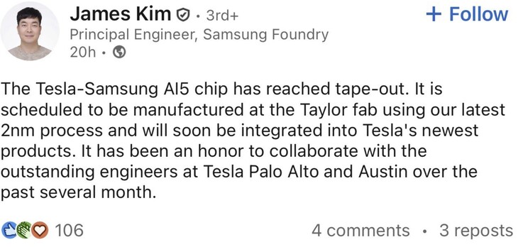 Chip AI5 de Samsung Tesla