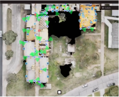 Vista de la copia virtual de la escuela que los operadores de drones utilizarán como mapa para guiarse a sí mismos y a las fuerzas del orden por el campus. (Fuente de la imagen: sitio del CGA)