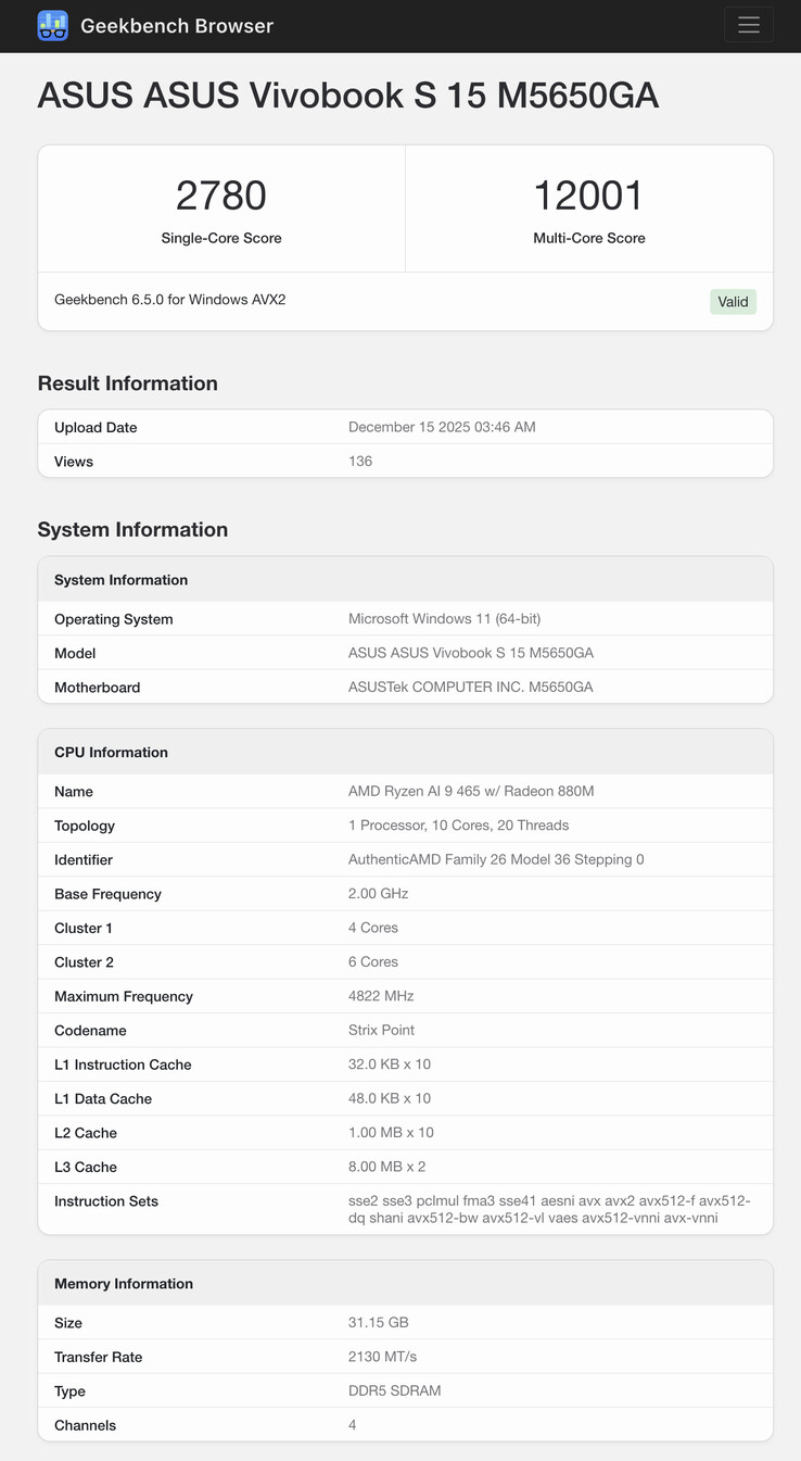 (Fuente de la imagen: Geekbench)