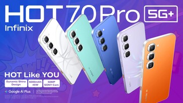 El Hot 70 Pro está disponible en seis colores diferentes