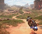 Una imagen que muestra a Kay Vess en su speeder en Star Wars Outlaws.