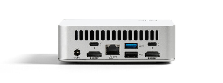 Parte trasera: conexión de alimentación, 2x Thunderbolt 4, 1x USB 3.1, 1x USB 2.0, LAN 2,5G, 2x HDMI 2.1 (fuente de la imagen: Intel)
