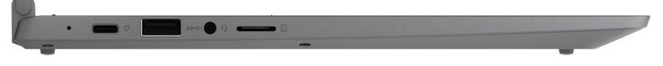 Lado izquierdo: un puerto USB 3.2 Gen 1 Tipo-C (DisplayPort, Power Delivery), un puerto USB 3.2 Gen 1 Tipo-A, toma combinada de auriculares/micrófono de 3,5 mm, lector de tarjetas microSD