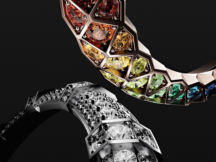 Las piedras preciosas y los diamantes de los auriculares Loewe Ice Diamond y Noir Rainbow están engastados a mano en los anillos de oro que adornan cada casco. (Fuente de la imagen: Loewe)