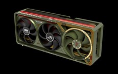 La ROG Astral GeForce RTX 5080 Doom Edition cuenta con cuatro ventiladores de refrigeración. (Fuente de la imagen: Asus/Bethesda)