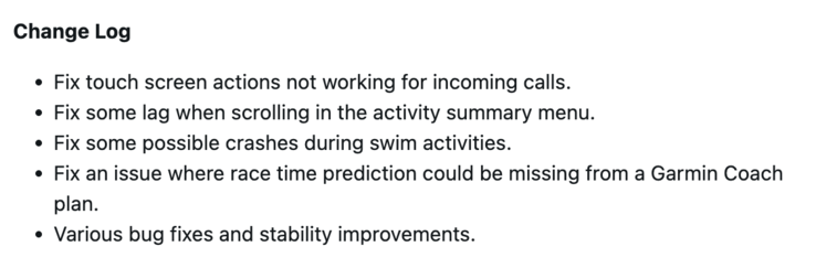 Registro de cambios de la versión 27.09 del software para otros smartwatches Garmin Forerunner. (Fuente de la imagen: Garmin)