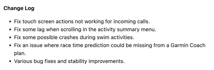 Registro de cambios de la versión 27.09 del software para otros smartwatches Garmin Forerunner. (Fuente de la imagen: Garmin)