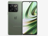 Se rumorea que el OnePlus 10T se lanzará en dos colores, incluido el tono verde que se muestra en los renders CAD filtrados. (Fuente de la imagen: @OnLeaks y SmartPrix)