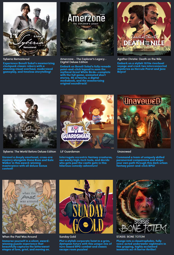 Todos los juegos incluidos en el paquete «Point and Click»