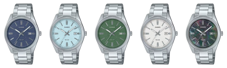 De izquierda a derecha: los relojes Casio MTP-1302DA-2A1V, MTP-1302DA-2A2V, MTP-1302DA-3AV, MTP-1302DA-7AV y MTP-1302DS-1AV. (Fuente de la imagen: Casio)