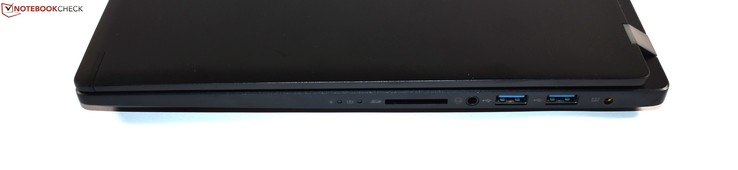 Derecha: Lector de tarjetas SD, audio combinado, 2x USB 3.0 Tipo A, puerto de carga