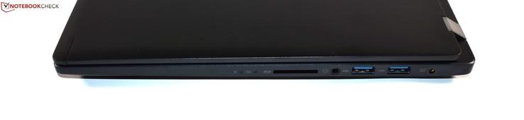 Derecha: Lector de tarjetas SD, audio combinado, 2x USB 3.0 Tipo A, puerto de carga