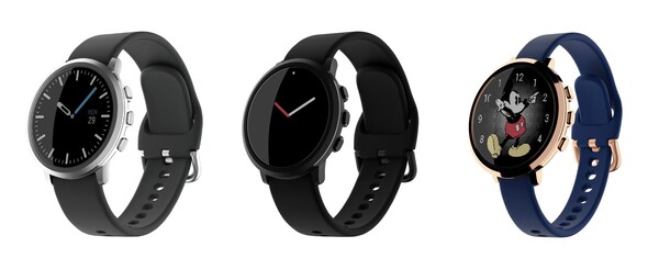 Pebble Round 2 en plata cepillada, negro mate y oro rosa pulido. (Fuente de la imagen: Repebble)