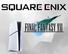 Logotipos de Square Enix y Final Fantasy 7 junto a PS5 (Fuente de la imagen: Square Enix, Sony PlayStation)