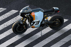 La Super73 C1X Le Pew café racer luce su aspecto con su combinación de colores retro-racer y su posición de conducción baja y agresiva. (Fuente de la imagen: Super73)