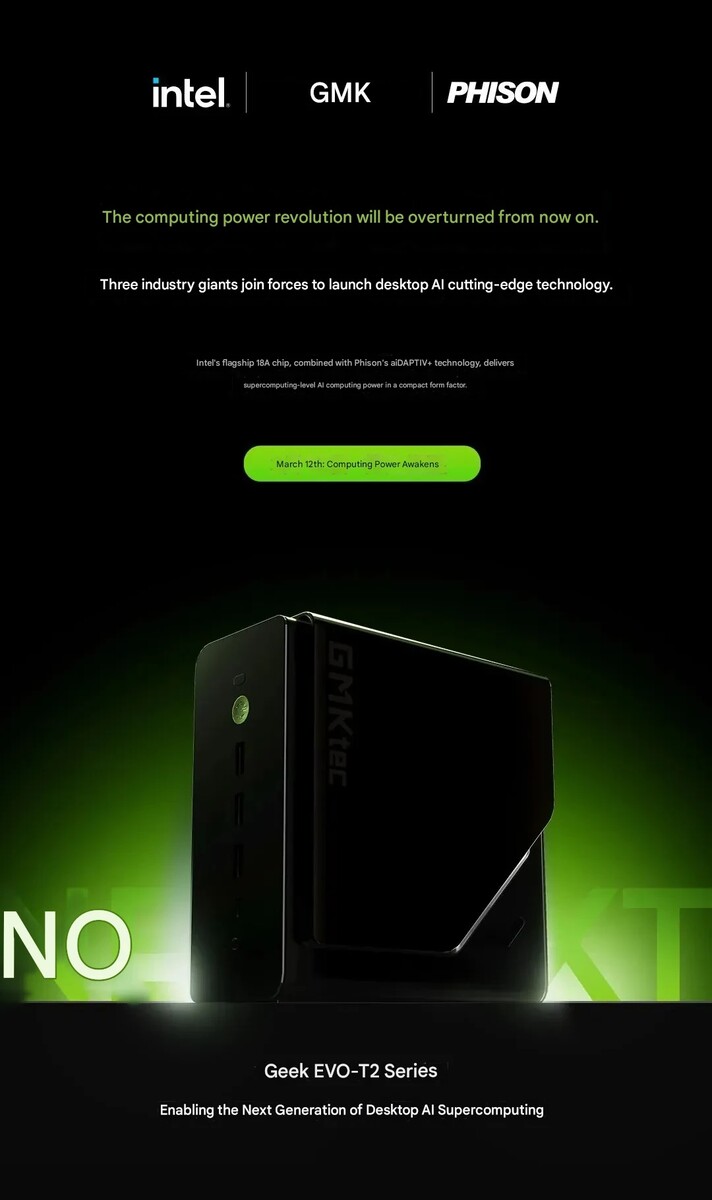 El mini PC GMKtec Evo-T2 contará con las CPU Panther Lake de Intel.