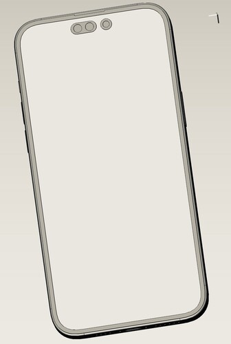 render CAD del iPhone 14 Pro Max - Panel frontal. (Fuente de la imagen: @VNchocoTaco en Twitter)