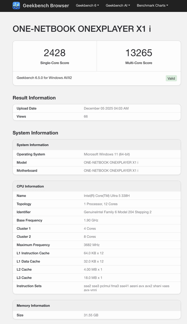 (Fuente de la imagen: Geekbench)