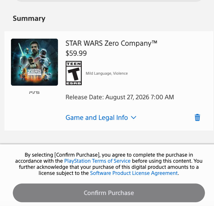 Aviso legal de PlayStation Store antes de la compra.