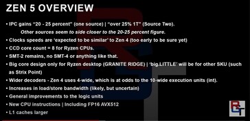 Información sobre AMD Zen 5. (Fuente: RedGamingTech)
