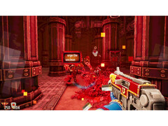 Una captura de pantalla del juego Warhammer 40.000: Boltgun - Words of Vengeance que muestra la jugabilidad basada en la mecanografía. (Fuente de la imagen: Steam)