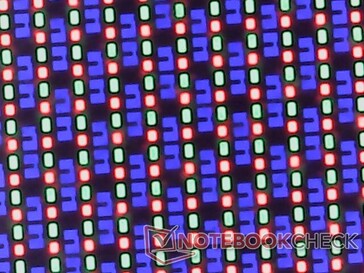 Matriz de subpíxeles OLED. La pantalla OLED es ligeramente más granulada de lo esperado, posiblemente debido a la capa de vidrio más gruesa