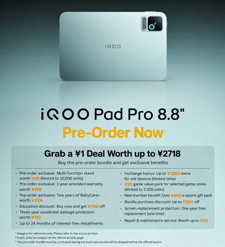 Oferta de preventa de la tablet iQOO Pad Pro de 8.8 pulgadas con beneficios incluidos