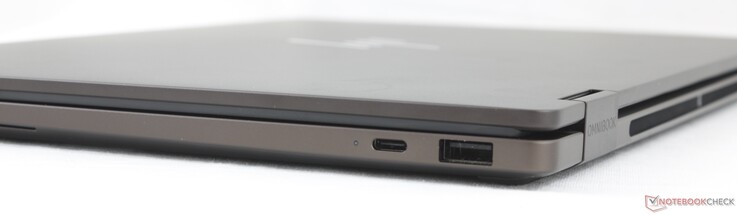 A la derecha: USB-C 3.2 Gen. 2 (40 Gbps) con DisplayPort 2.1 + Power Delivery 3.1, USB-A (10 Gbps)