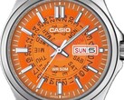 Un primer plano del MTP-E740-4AV naranja, con su esfera transparente que deja ver las ruedas del día y de la indicación situadas debajo.