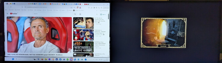 Imagen a imagen: YouTube a través de un mini PC a la izquierda y Diablo 2 a través de un portátil para videojuegos a la derecha, en el mismo monitor