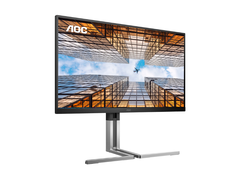 El AOC U27U3X (en la imagen) tiene dos puertos HDMI 2.1, DisplayPort 1.4, puerto USB-C (90W PD) y un puerto USB 3.2 Gen1. (Fuente de la imagen: AOC)