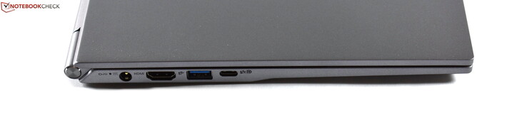 izquierda: puerto de carga, HDMI, USB 3.1 Gen 2 tipo A, USB 3.1 Gen 2 tipo C