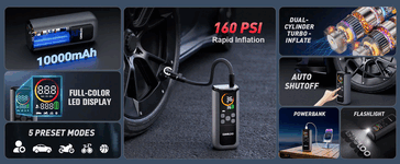 Características principales del inflador de neumáticos Gooloo GT160 Dual (Fuente de la imagen: Gooloo)