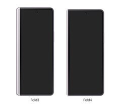 El Galaxy Z Fold3 junto a una representación del Galaxy Z Fold4. (Fuente de la imagen: @UniverseIce)